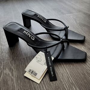NWT Mango Black Heel Leather Sandals